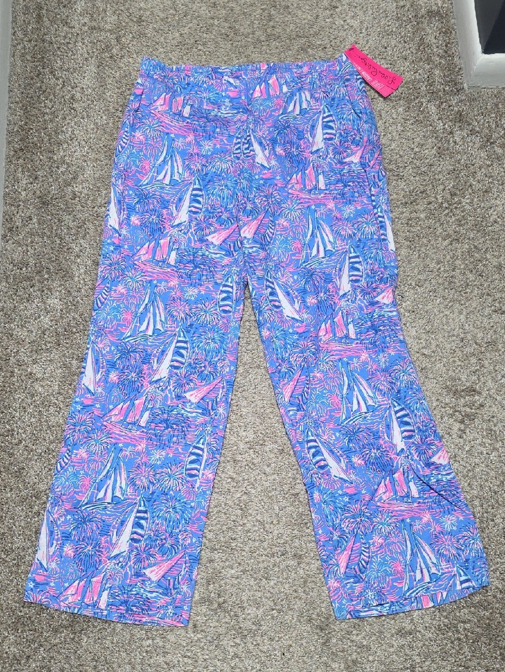 Lilly Pulitzer Blue & Pink Wide-Leg Pants with Sailboat Print